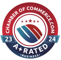 A+ Rated Chamber of Commerce badge 2023 and 2024