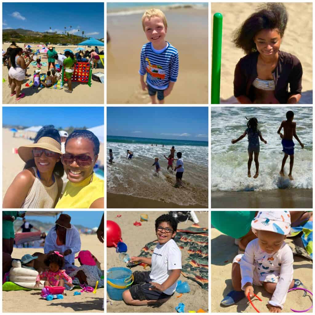 Children and families enjoying a day at the beach during the LHCH Summer Family Fun Day with Mocha Moms SFV.