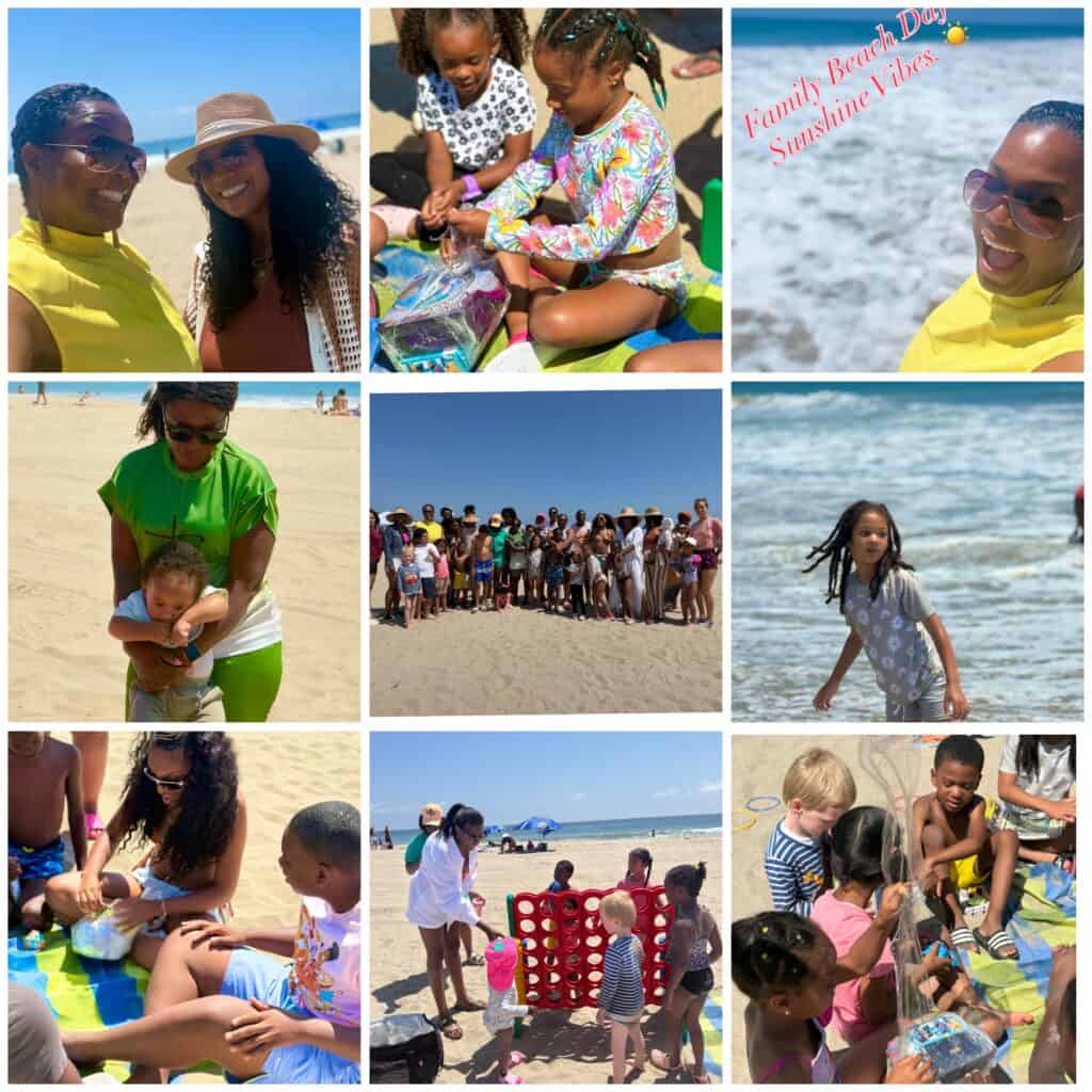 Children and families enjoying a sunny day at the beach during Loving Hands Children's Home summer event.